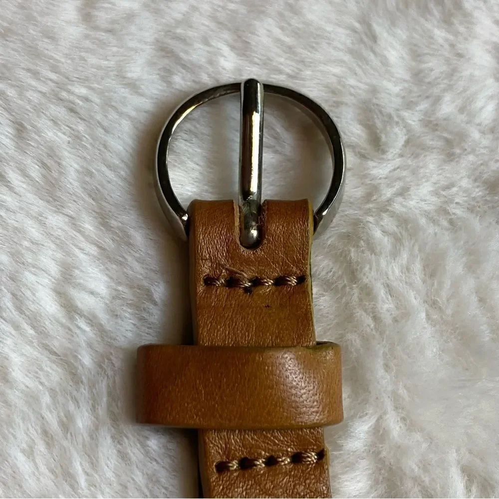Fabio Corti Brown Leather and Silver Chain Belt Made in Italy Size Small